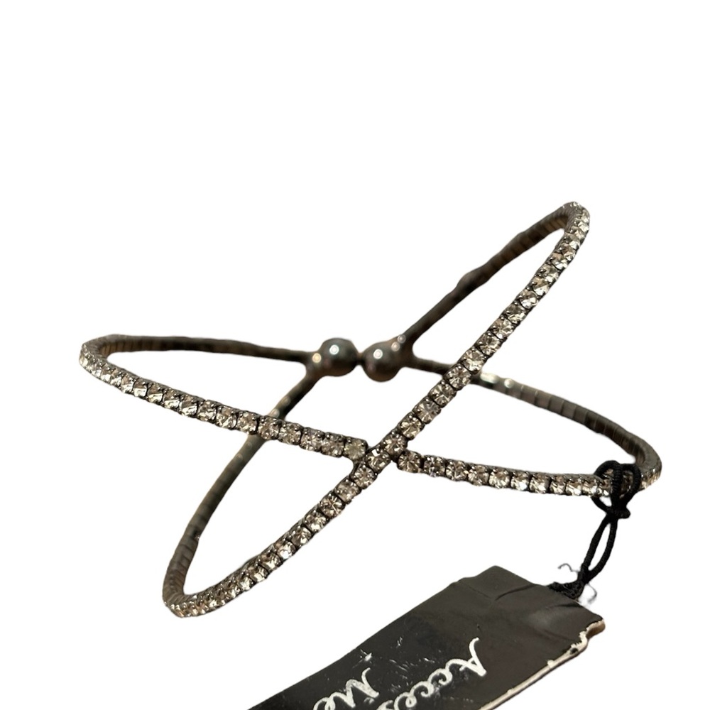 Silver Rhinestone Crossover Bracelet